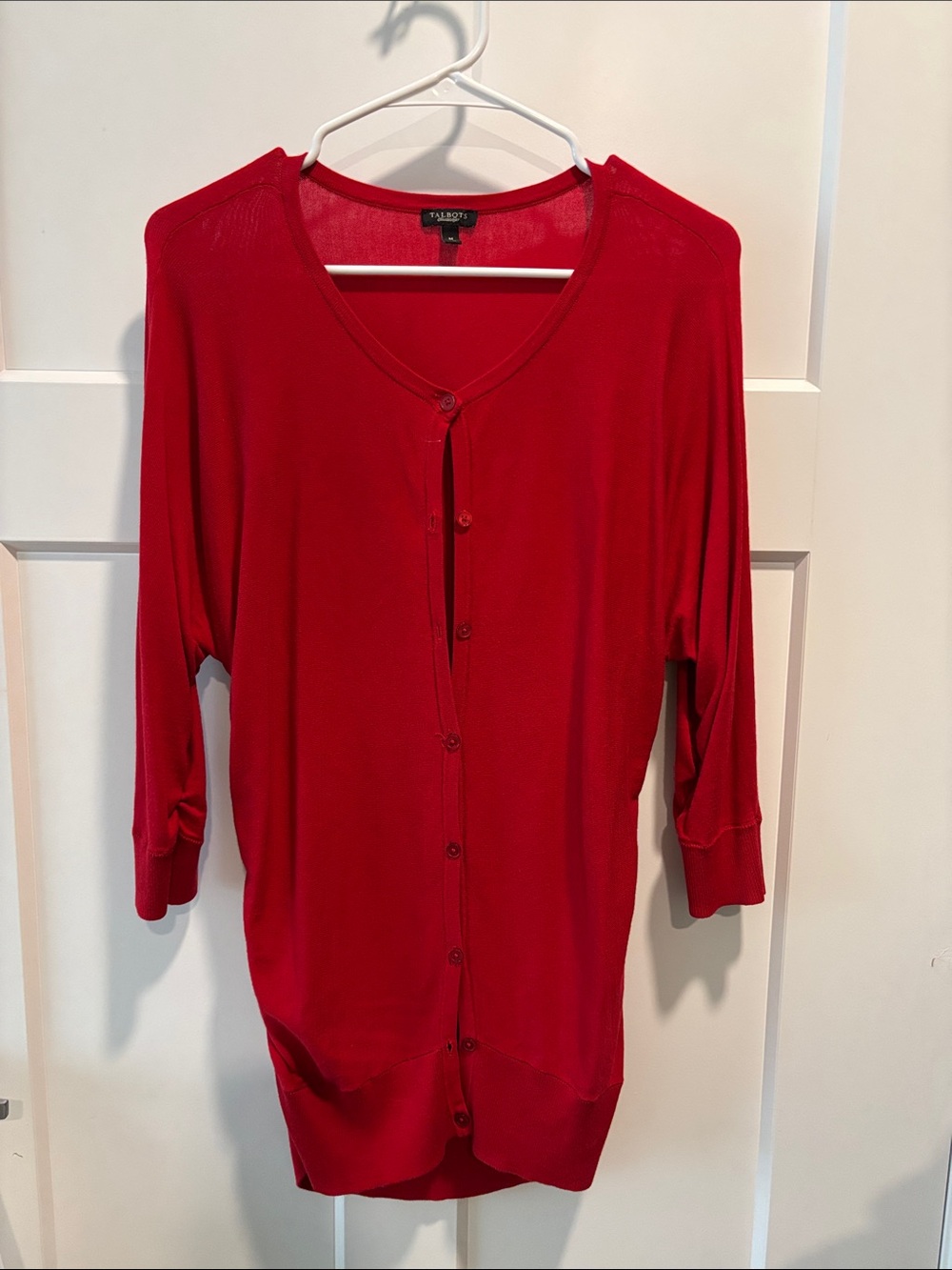 Talbots Bright Red Lightweight V-Neck Button Cardigan